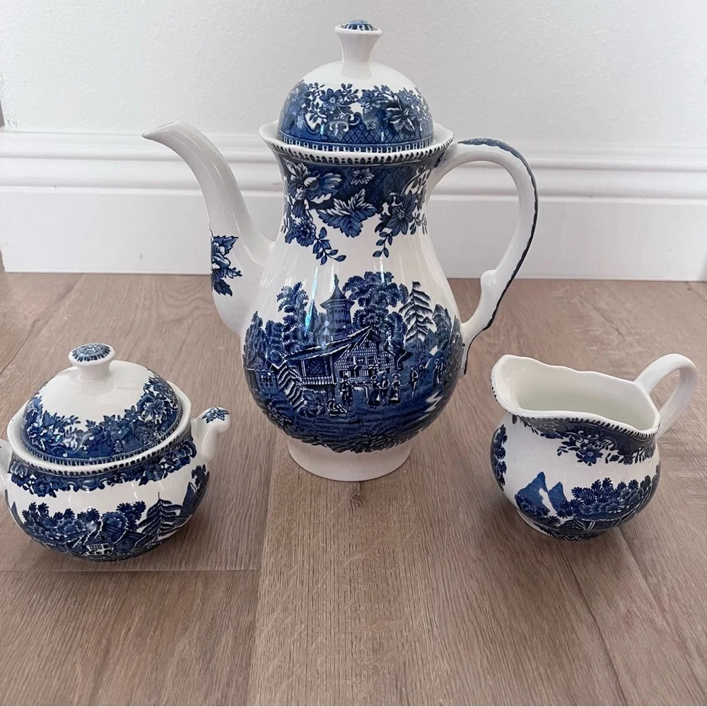 Enoch Wedgwood - Avon Cottage Tea Set Coffee Tea Pot Creamer Sugar Bowl VTG RARE